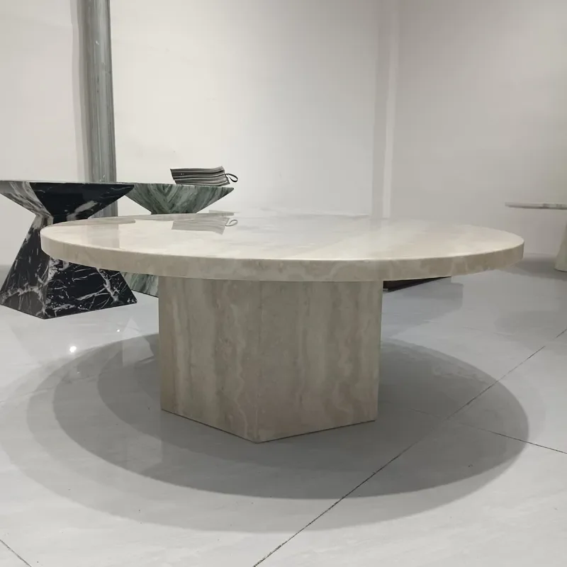 Modern Light Luxury Small Medium Travertine Round Coffee Table for Living Room Creative Marble Tea Table