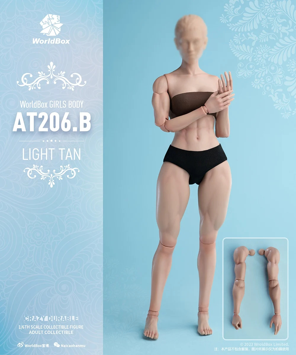Worldbox AT206 1/6 Schaal Vrouwelijke Spiergewricht Lichaam 27 cm Bleke Licht Tan Soldaat Action Figure met Vervangbare Armen