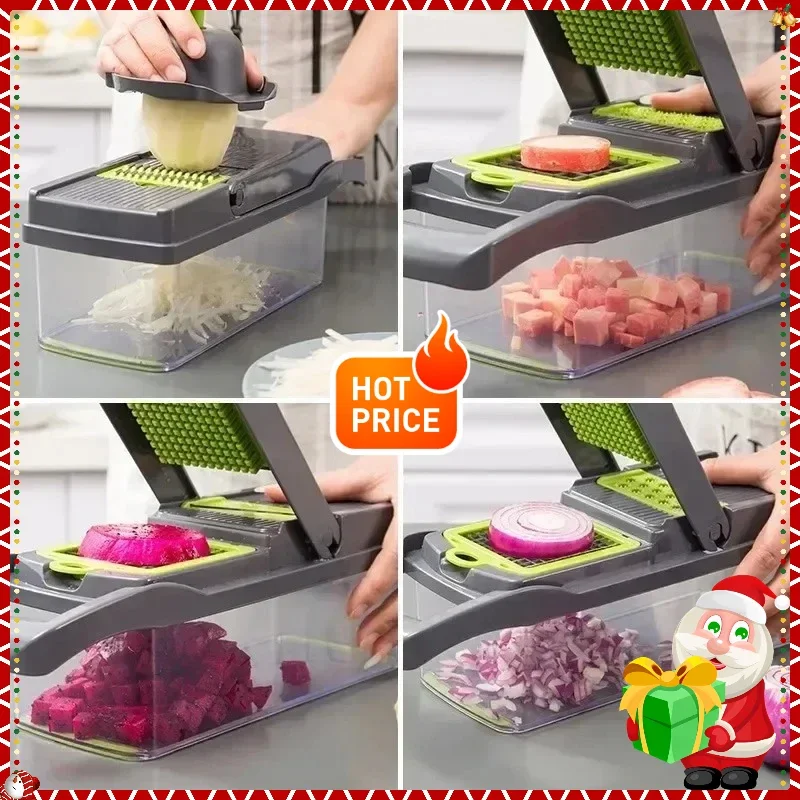 Best Seller 2025, tritatutto per alimenti multifunzionale 16 in 1, affettatrice/espicer/espratrice per verdure, manico manuale per la preparazione della cucina