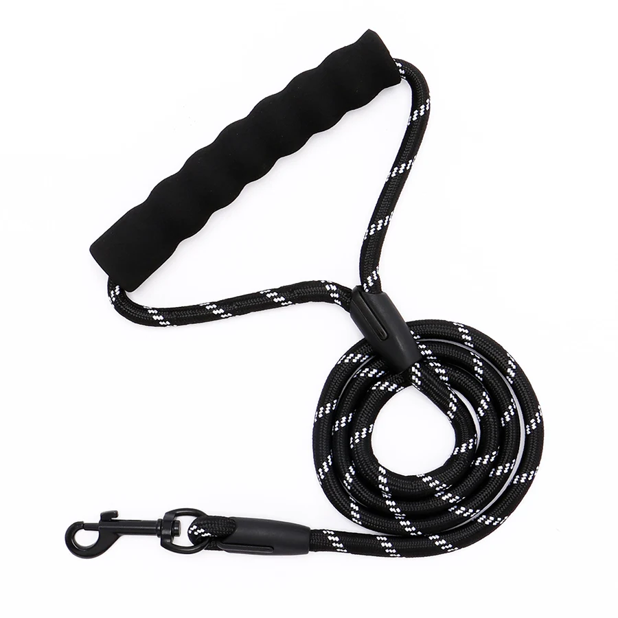 Dog Harness Cord Reflective Black Pooch Traction Rope with Metal Hook for Park Walking Travel Running Pet Durable Strong Leash