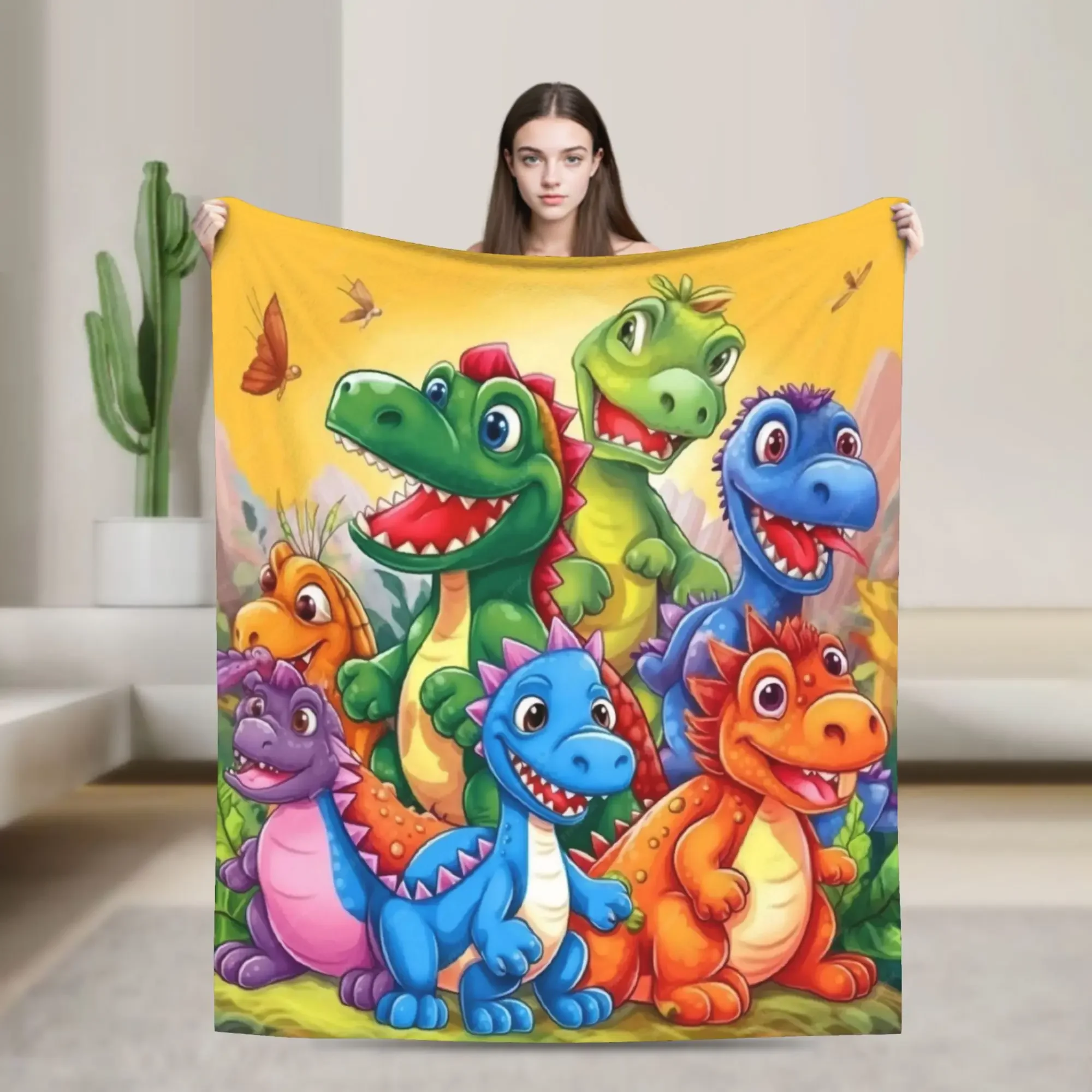 

Милое плюшевое одеяло с мультяшными динозаврами, мягкое и пушистое покрывало для детей и взрослых, накидка на кровать, диван или кресло, фланелевое покрывало