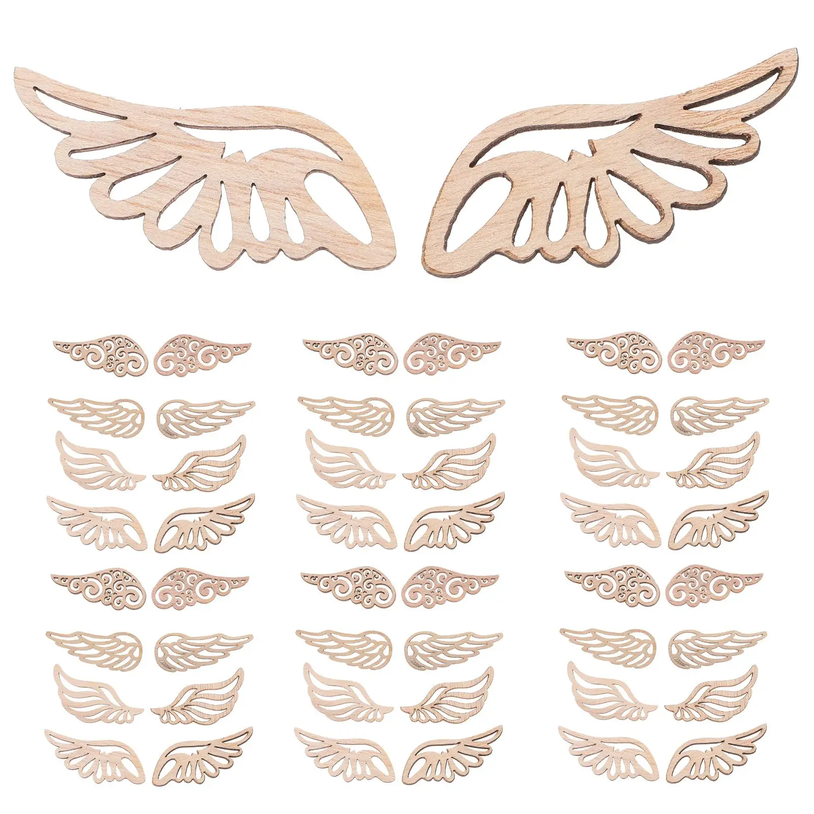 80Pcs/bag 4 Styles DIY Angel Wings Wooden Chips Decorative Embellishments Crafts Scrapbook Hand-made Graffiti Button Accessories