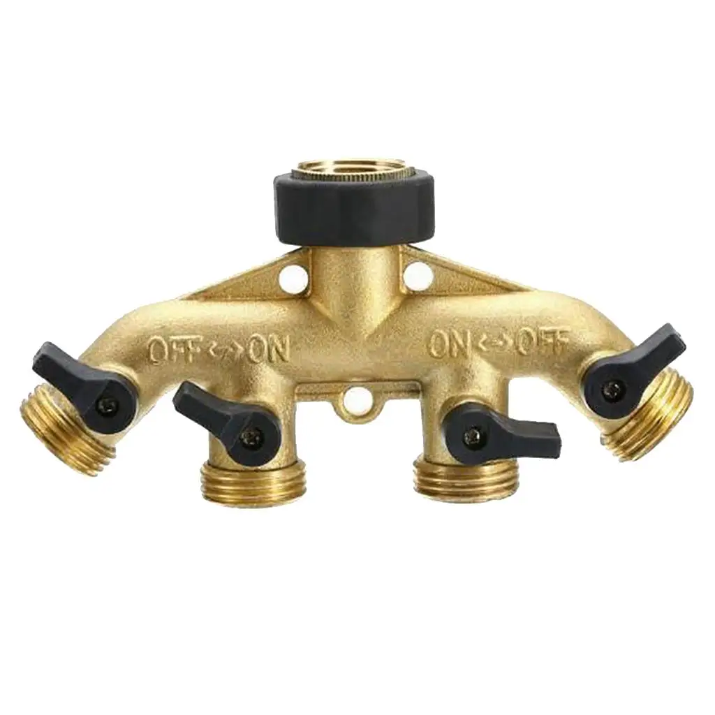 3/4 Inch Brass 4 Way Hose Splitter Adapter Connector Four Outlet For Cars Garden Watering System Valve Control