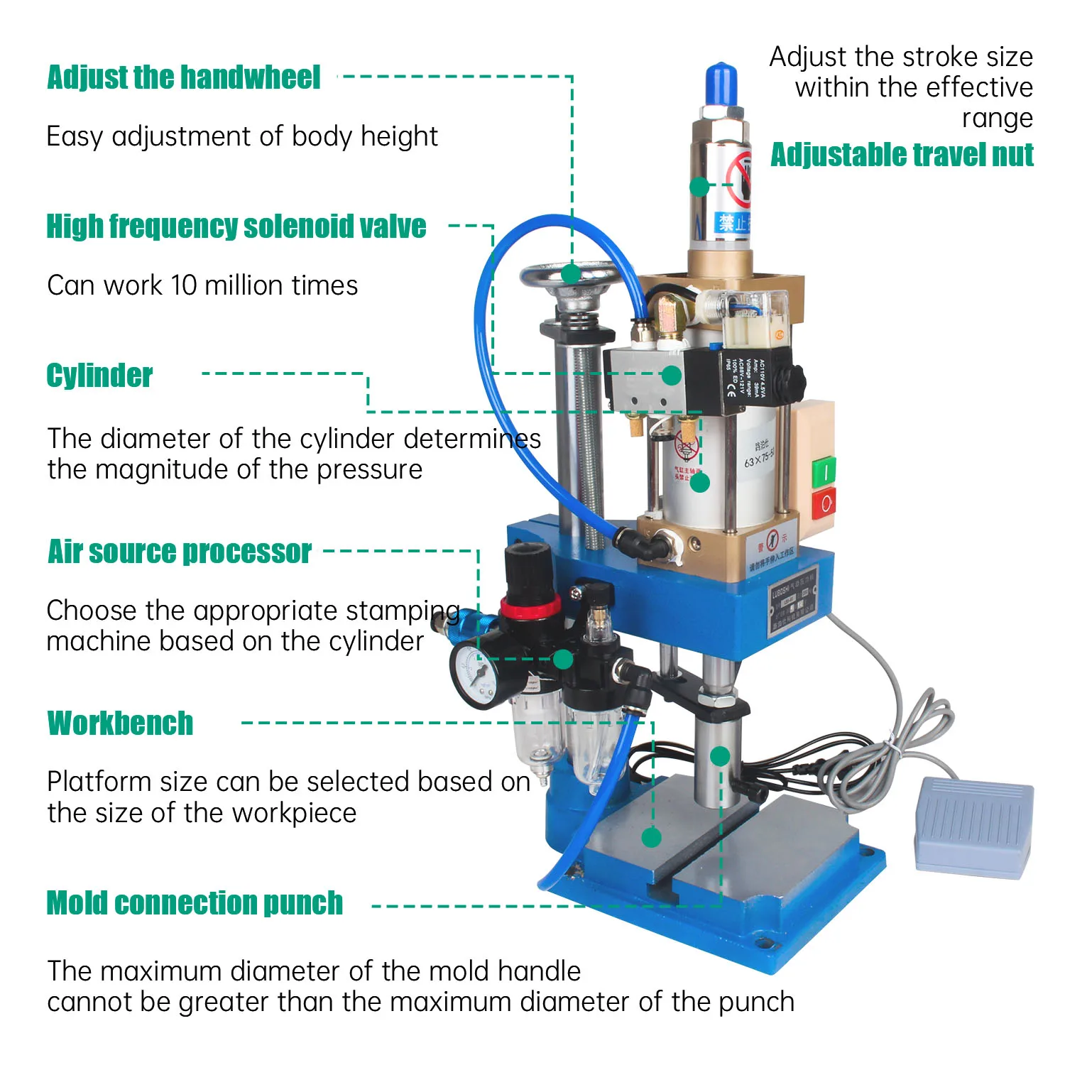 Prensa neumática de Pedal de banco de DT-63, pequeña prensa mecánica ajustable, maquinaria neumática, punzonadora, máquina de impresión, 110V/220V