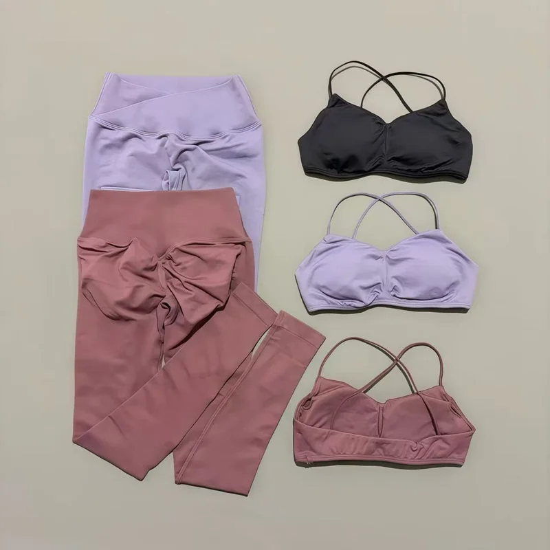 

﻿ 2 Piece HISTELLO Vision Fitness Set Women Yog Seamless Cross Bra Scrunch Legging Suit Gym Pilates Workout Sports Leggings Set