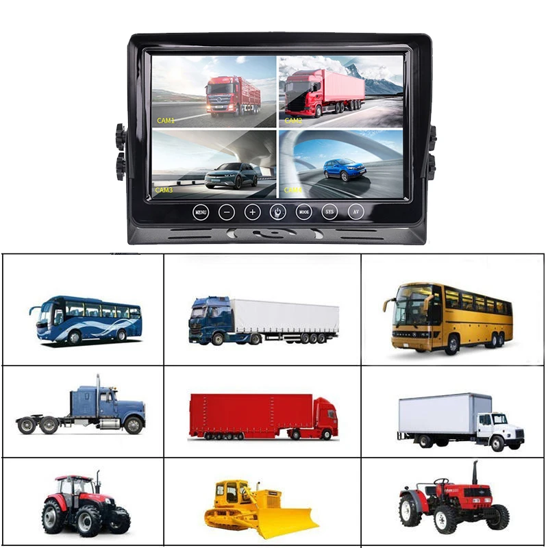 Monitor de camión de 24 voltios 1080P AHD Full HD 9 pulgadas TFT Color LCD pantalla abatible hacia abajo Monitor de cámara de visión trasera de coche de autobús semirremolque
