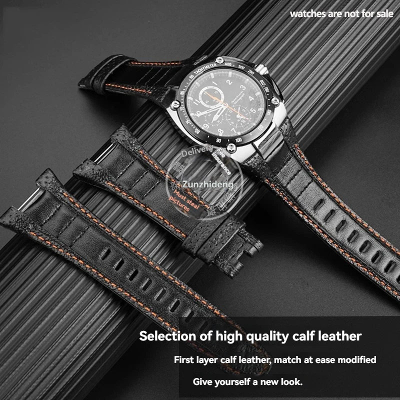 Genuine Leather Watch Bracelet For Seiko Watch Sportura Series SNAD23J2 SNAE07 14mm Cowhide Watchband Specialized Notch Strap