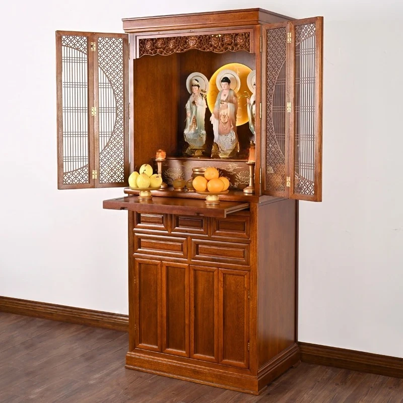 

solid wood Buddhist niche vertical cabinet with door Buddhist cabinet supply platform Shentai Guanyin