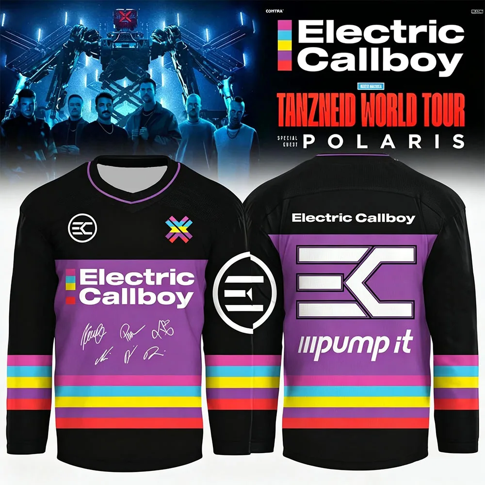 Electric Callboy Tanzneid World Tour 2026 Hockey Jersey Unisex Long Sleeve Color Block Striped Mesh Sport T-shirt Men Women Tees