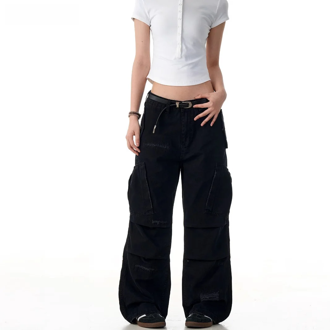 

American Retro Work Pants Men's Casual Straight Leg Multi-ket Loose Fit Long Trousers Faionable Urban Cotton Blend