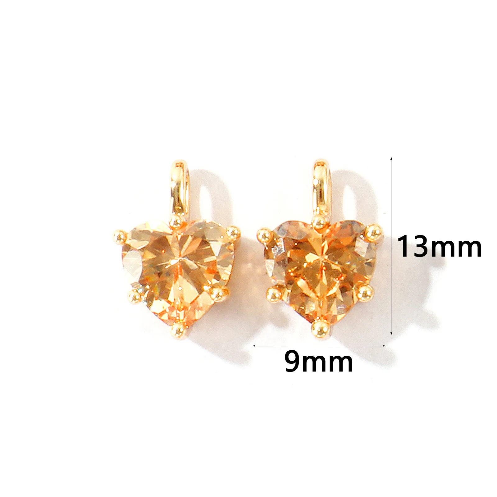 2 Stück Zirkonia-Charms zum Valentinstag, Geburtsstein-Charms, Herz, Messing, 18 Karat vergoldet, Anhänger für die Herstellung von DIY-Halsketten, 13 mm x 9 mm – Detail 6