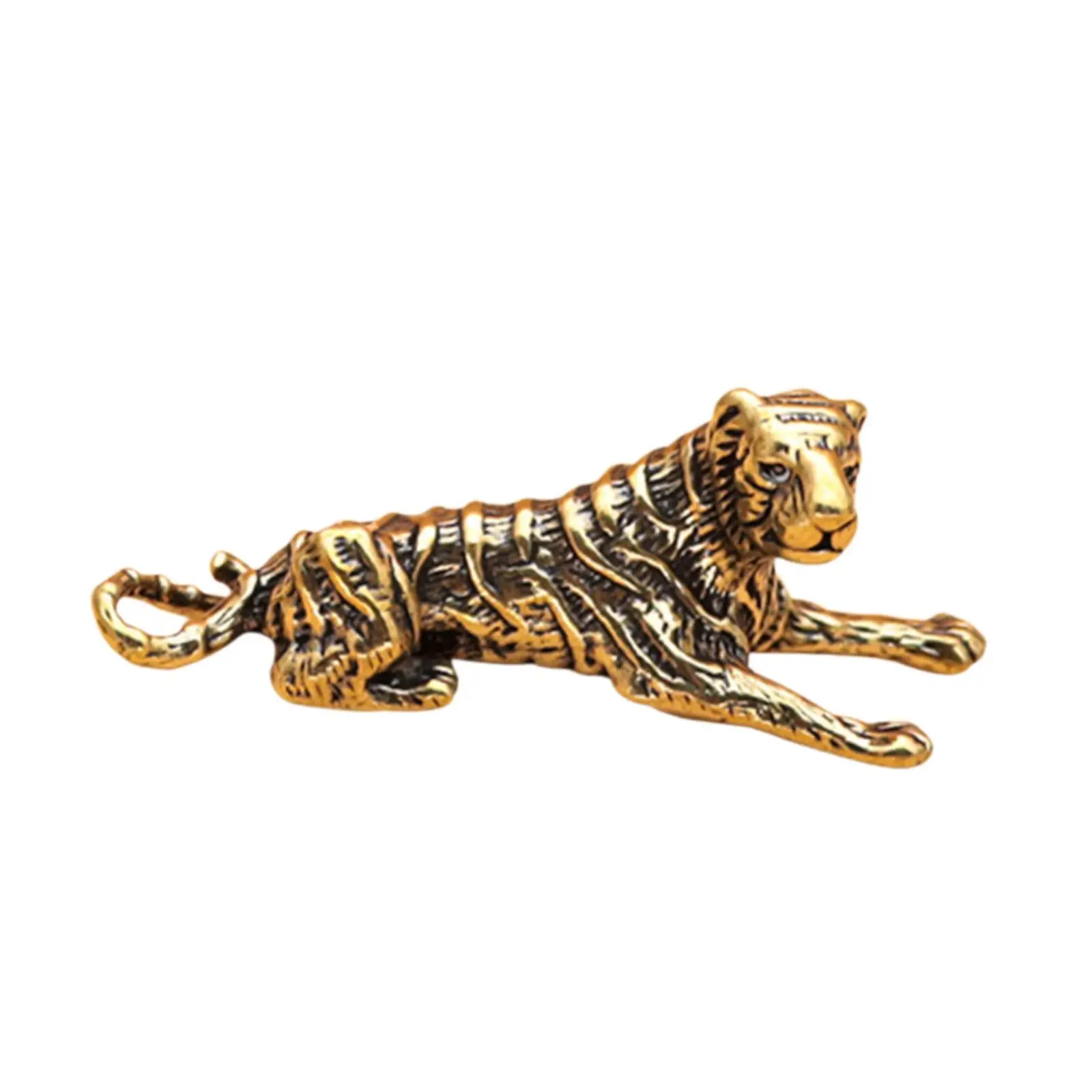 Chinese Tiger Keychain Desk Decoration Collectible Miniature Table Office Brass Cultural Gift Keyring Popular Souvenir Charm