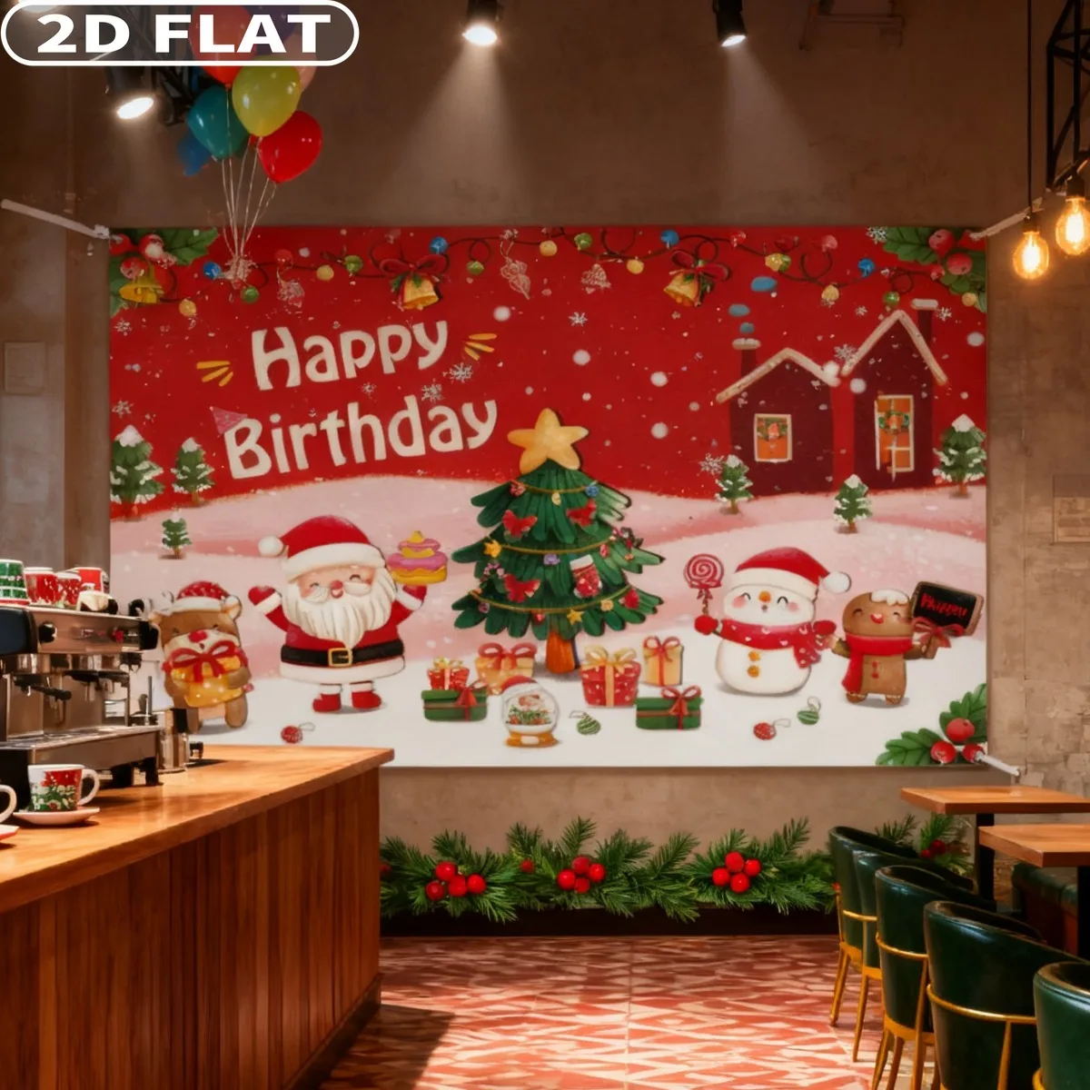 

1pc Christmas Happy Birthday Party Photo Booth Props Backdrop Banner 3x5 FT / 7x5f FT Red Christmas Birthday Party Decor