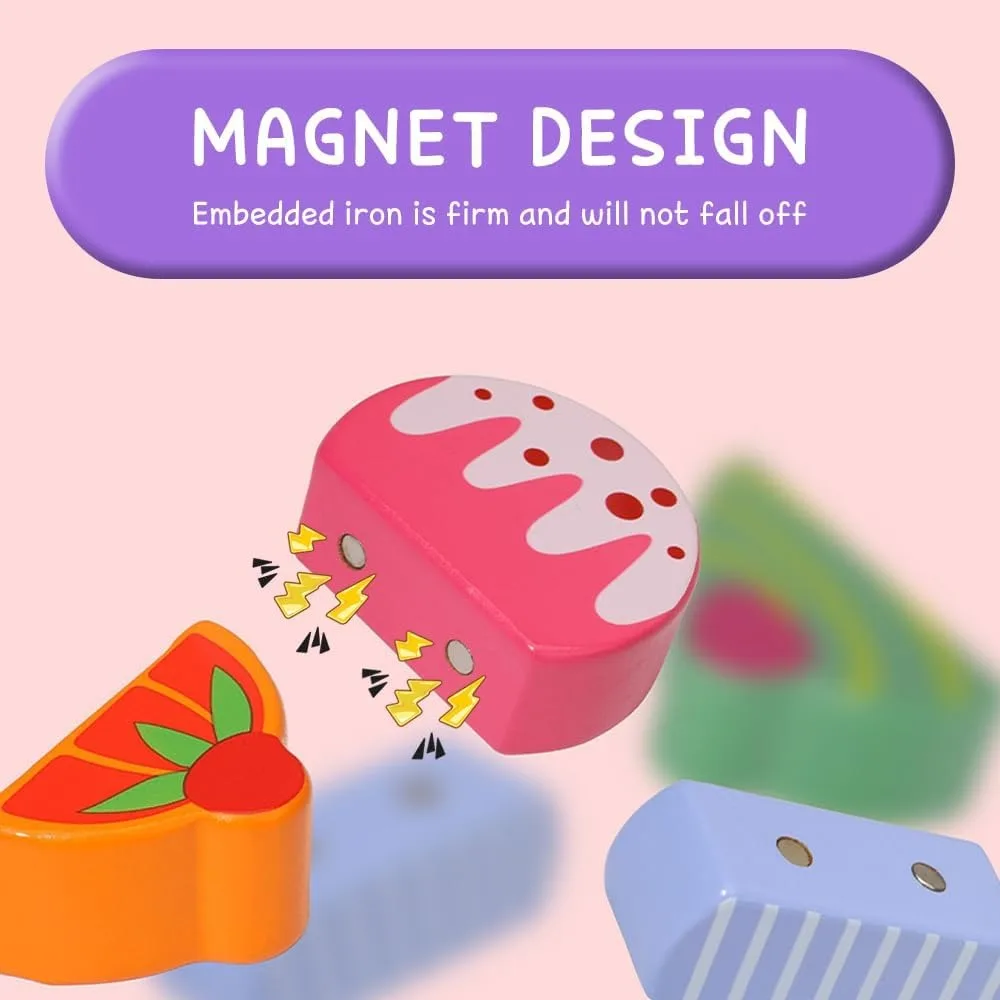 Camion de crème glacée en bois, jouet de crème glacée 27 pièces pour enfants, salon de crème glacée enfants en bois avec roues mobiles et magnétiques