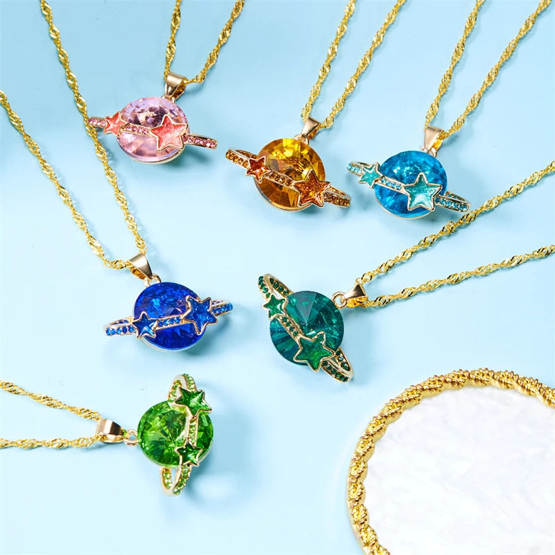 Collar de estrella de Planeta de cristal de lujo para mujer, gargantilla de circón brillante exquisita, cadena de clavícula, regalo de joyería de fiesta, moda elegante