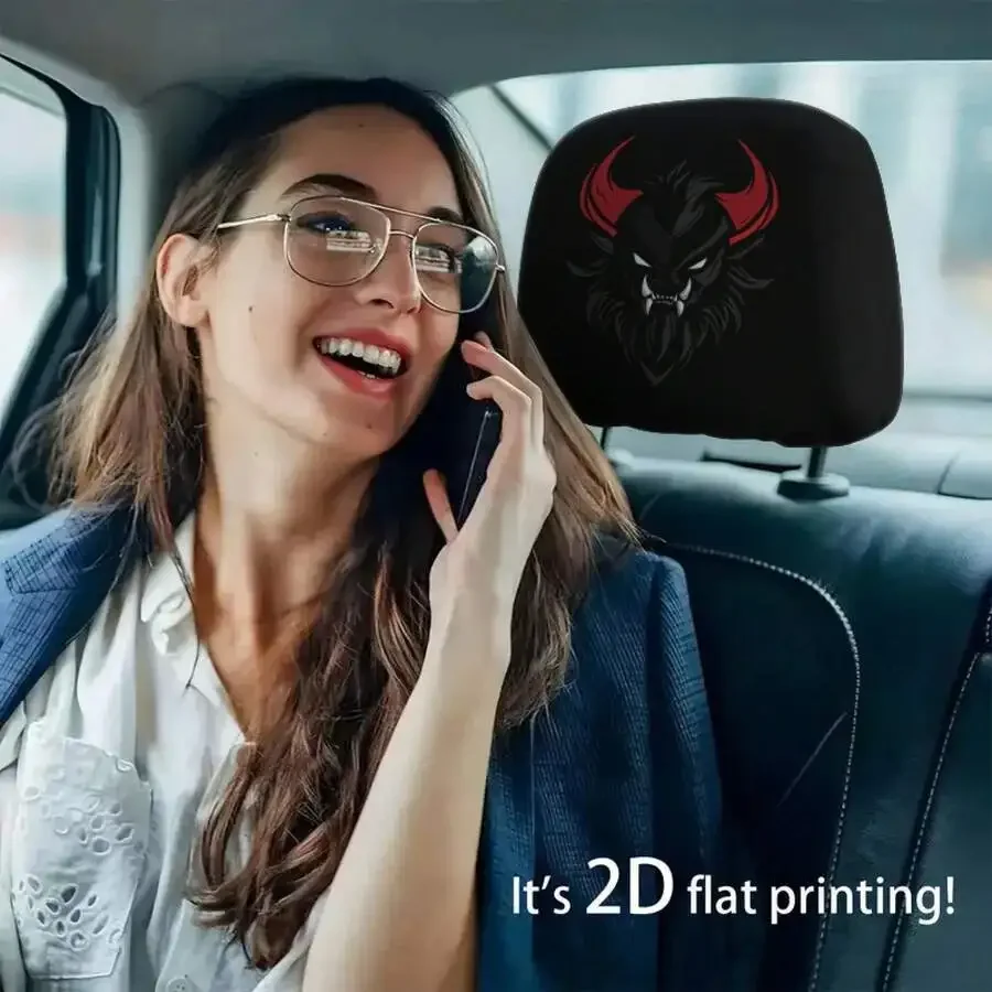 

2pcs Flame Bull Car Seat Headrest Cover 2D Flat Printing Fun Interior Decoration