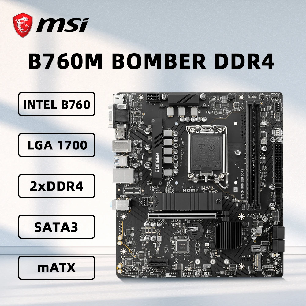 MSI B760M BOMBER DDR4 Motherboard Support LGA1700 Intel 12th 13th Processor I5 12400F CPU 2xDDR4 64GB PCIE4.0 M.2 B760 Mainboard