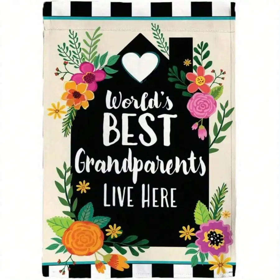 

2D Flat 1pc World's Greatest Grandparents Garden Flag, 12x18 Inch Double Sided All Season Outdoor Yard Welcome Decor