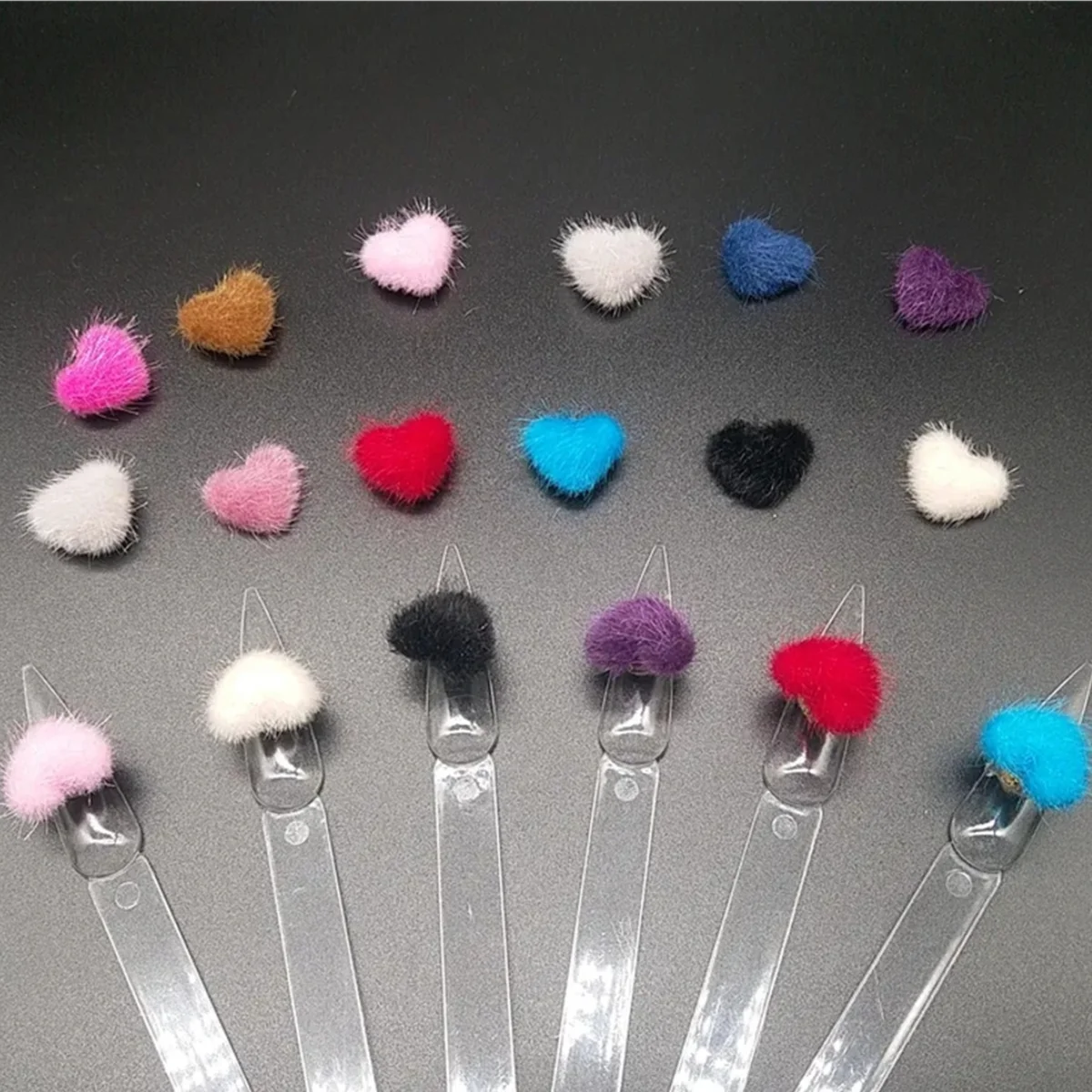 5pcs Kawaii Pompom Heart Nail Art Charms Pink Red Black White Love Nail Rhinestones Decorations DIY Kawaii Flatback Accessories