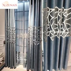 Cortinas de luxo europeias para sala de estar semi blackout tule premium crack geométrico personalizado sala de jantar quarto decoração de casa marrom