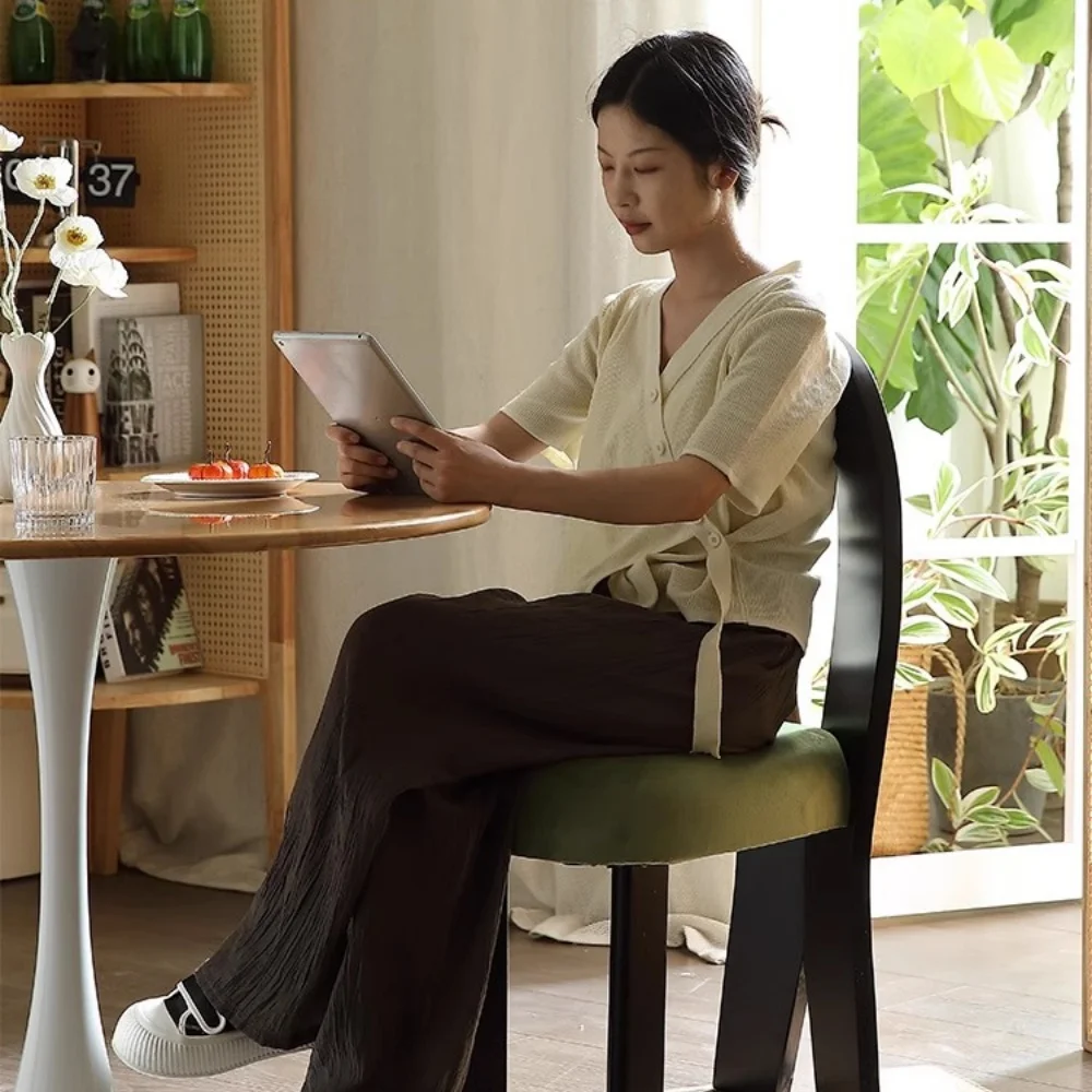 French Mid Century Solid Wood Upholstered Mermaid Design Bedroom Vanity Chair Luxury Home Dining