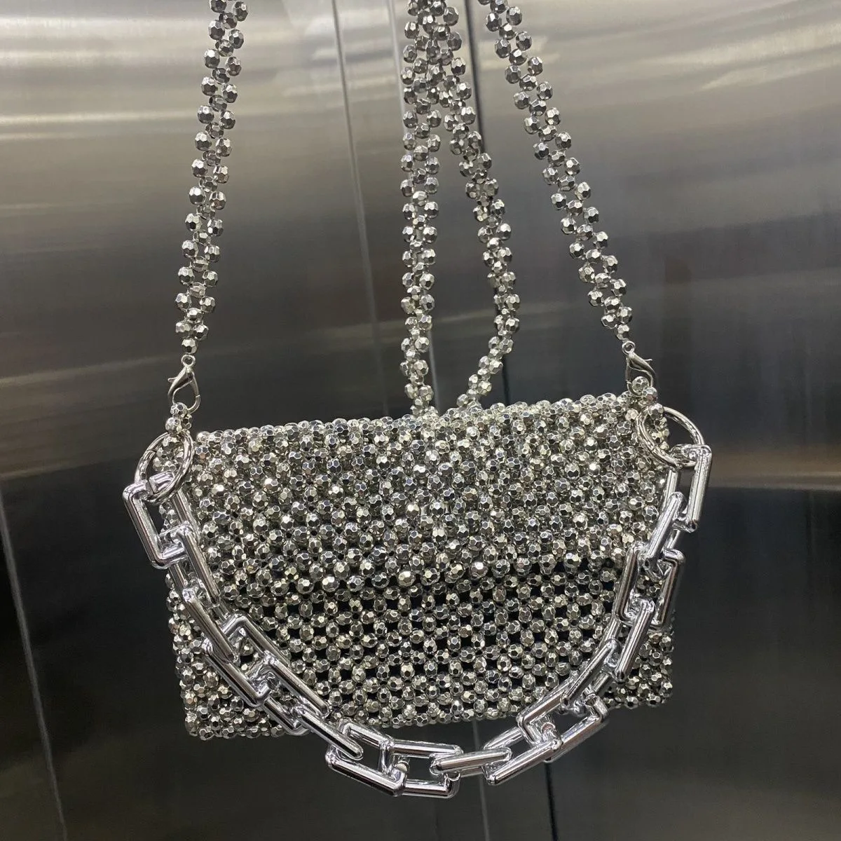 

Silver Beaded Bag Designer Bags Handmade Beach Ladies Bags Handbag Crossbody Fashion Beading Cute Purses and Handbags for Women