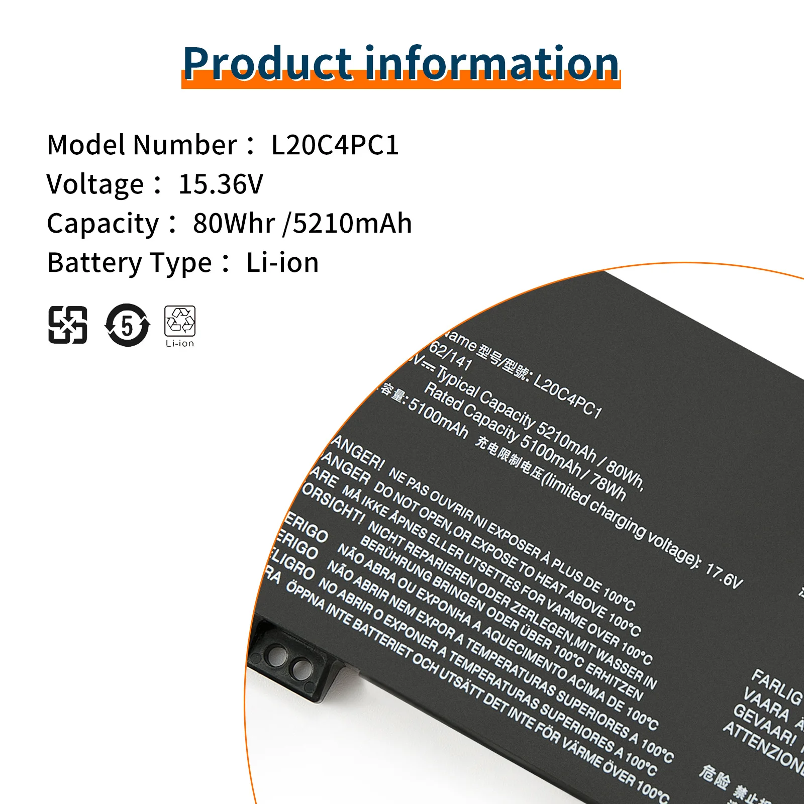 Imagem -05 - Lenovo Legion Bateria do Portátil Lenovo Legion 15ach6 15ith6h £ Legião 716ithg6 L20c4pc1 L20d4pc1 L20m4pc1 Bateria do Portátil