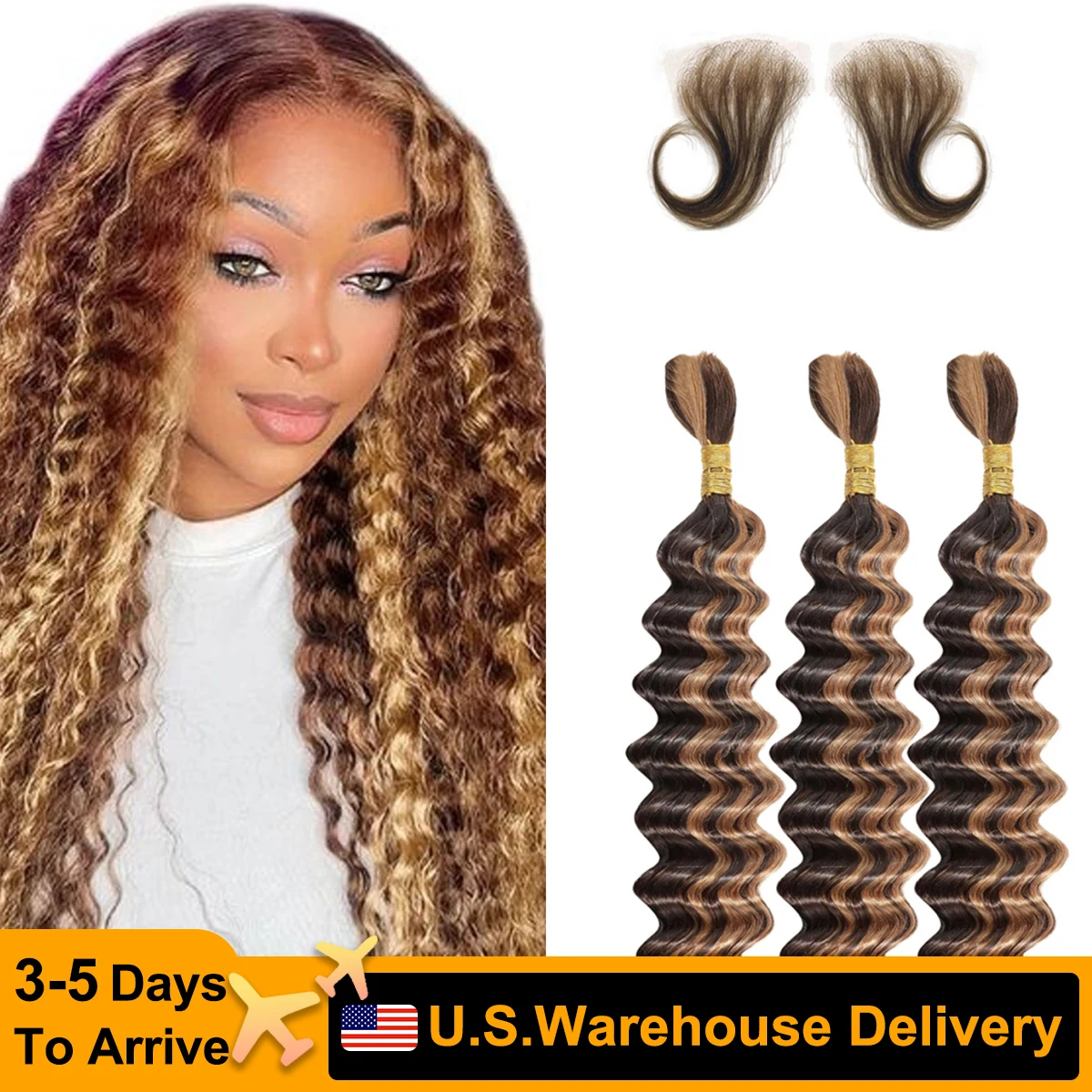 P4/27 Bulk Human Hair for Braiding Wet and Wavy Braiding Human Hair Extensions Bundles Curly Bulk Hair for Boho Braids