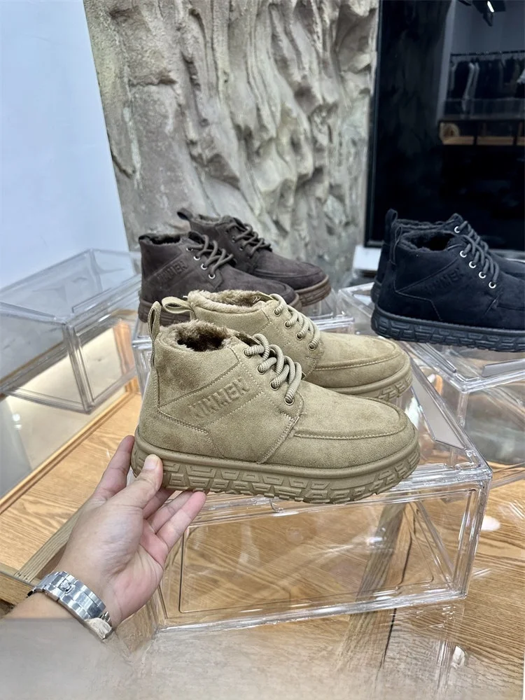 

Мужские утепленные зимние ботинки на флисовой подкладке, теплые, нескользящие, на шнуровке, хлопковые, модные, повседневные, короткие, с высоким голенищем