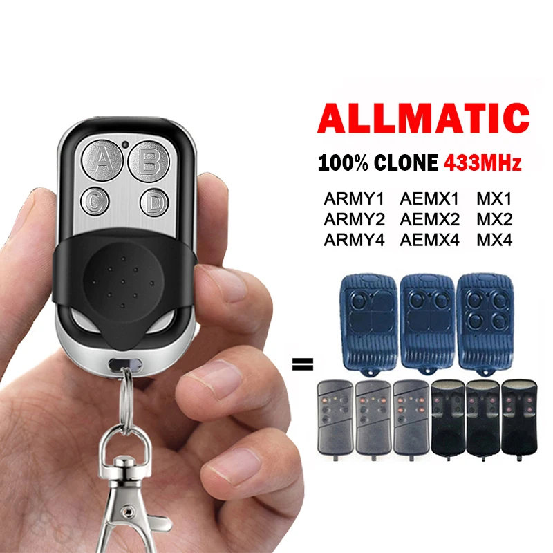 For ALLMATIC ARMY1 ARMY2 ARMY4 AEMX1 AEMX2 AEMX4 MX1 MX2 MX4 433 MHz Fixed Code Garage Remote Control Electric Gate Transmitter