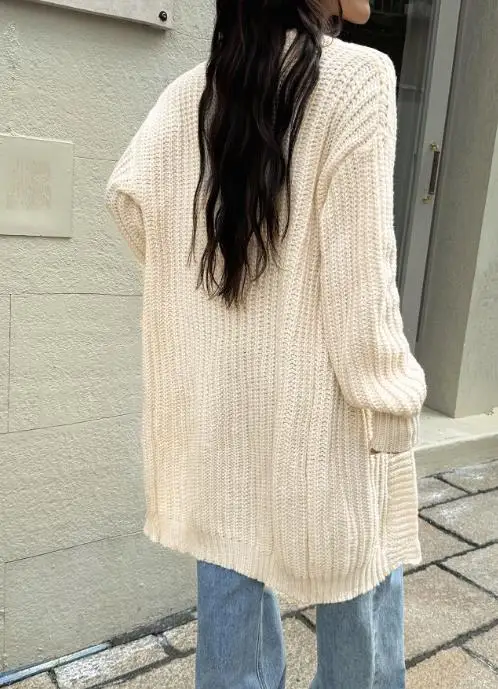 Autunno e inverno 2025 Tinta unita Moda Y2K Spicy Girl Cappotto cardigan lavorato a maglia in lana Cappotto lavorato a maglia allentato con maniche a lanterna da donna