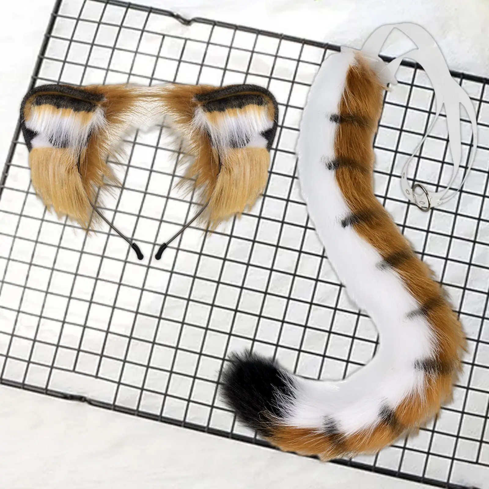 Tiger Ears and Tail Set Cosplay Adjustable Fancy Dress Gift Headpiece Kids Adult Tiger Tail for Performance Halloween Party Prom