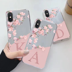 Custodia con lettera di fiori per iphone X XR XS MAX Capa cover in Silicone morbido trasparente per iphone XSMAX XR Fundas Alphabet borse trasparenti