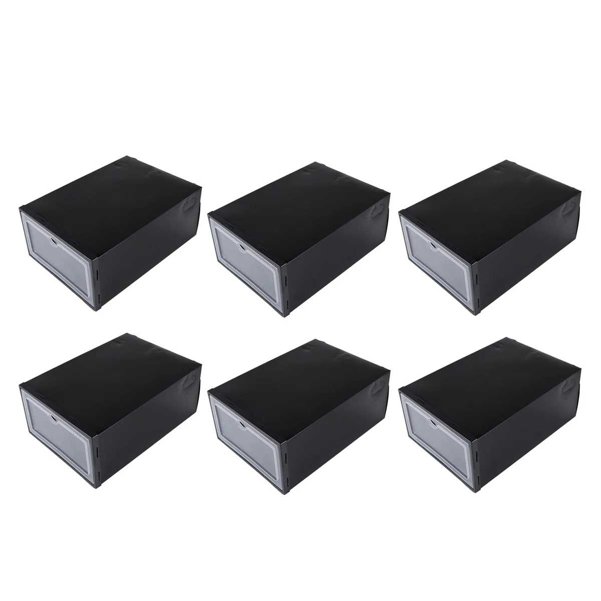 

6Pcs Shoes Storage Container Thickening Stackable Plastic Shoe Box Transparent Door Closet Organizer Black Size L