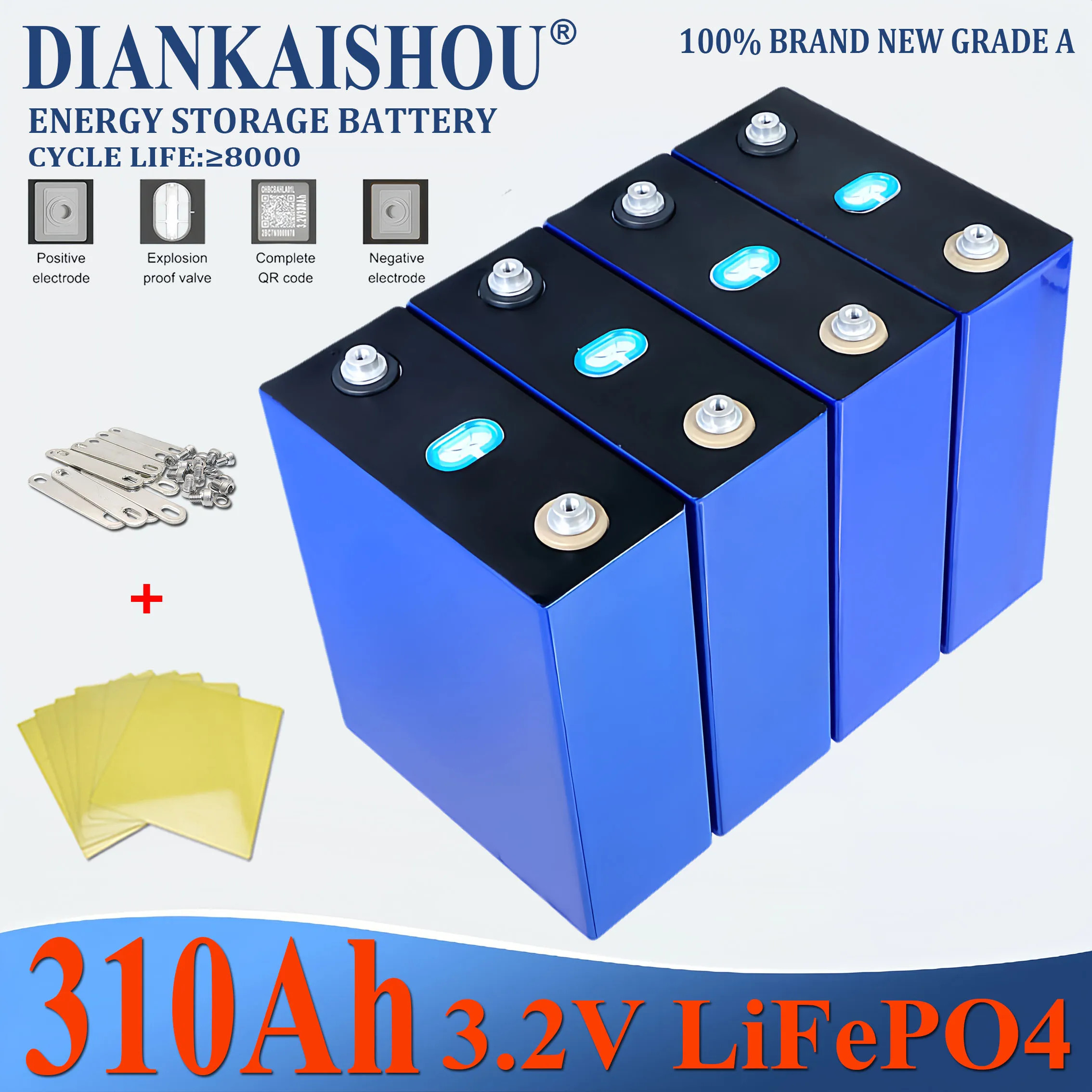 

3.2V 310Ah Lifepo4 Rechargeable Battery Lithium Iron Phosphate Travel Solar RV Campers Cell 12v 24v batteries Grade A Tax Free