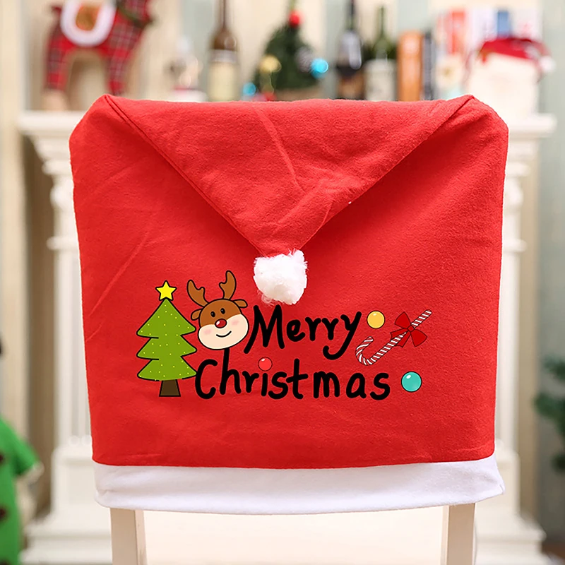 Christmas Chair Cover Red Santa Claus Hat Dining Chair Cover For New Year Merry Christmas Party Home Kitchen Table Decor