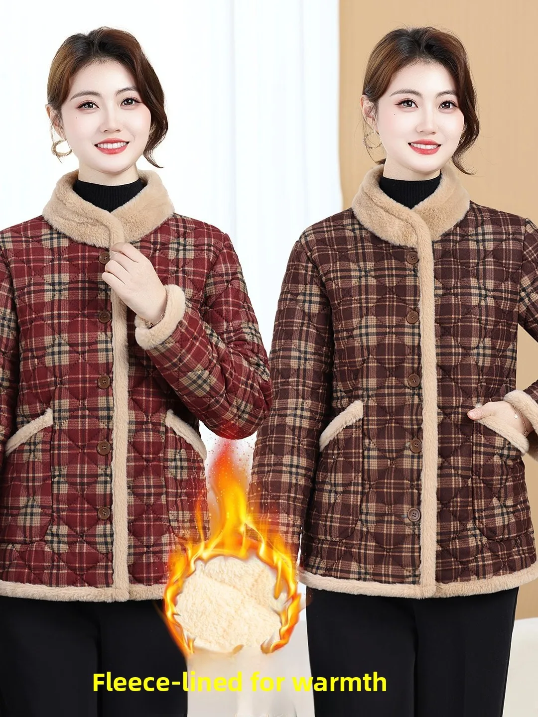 

Утепленная стеганая хлопковая куртка в клетку с воротником-стойкой для осени и зимы, модная женская одежда в стиле Mommy Sle