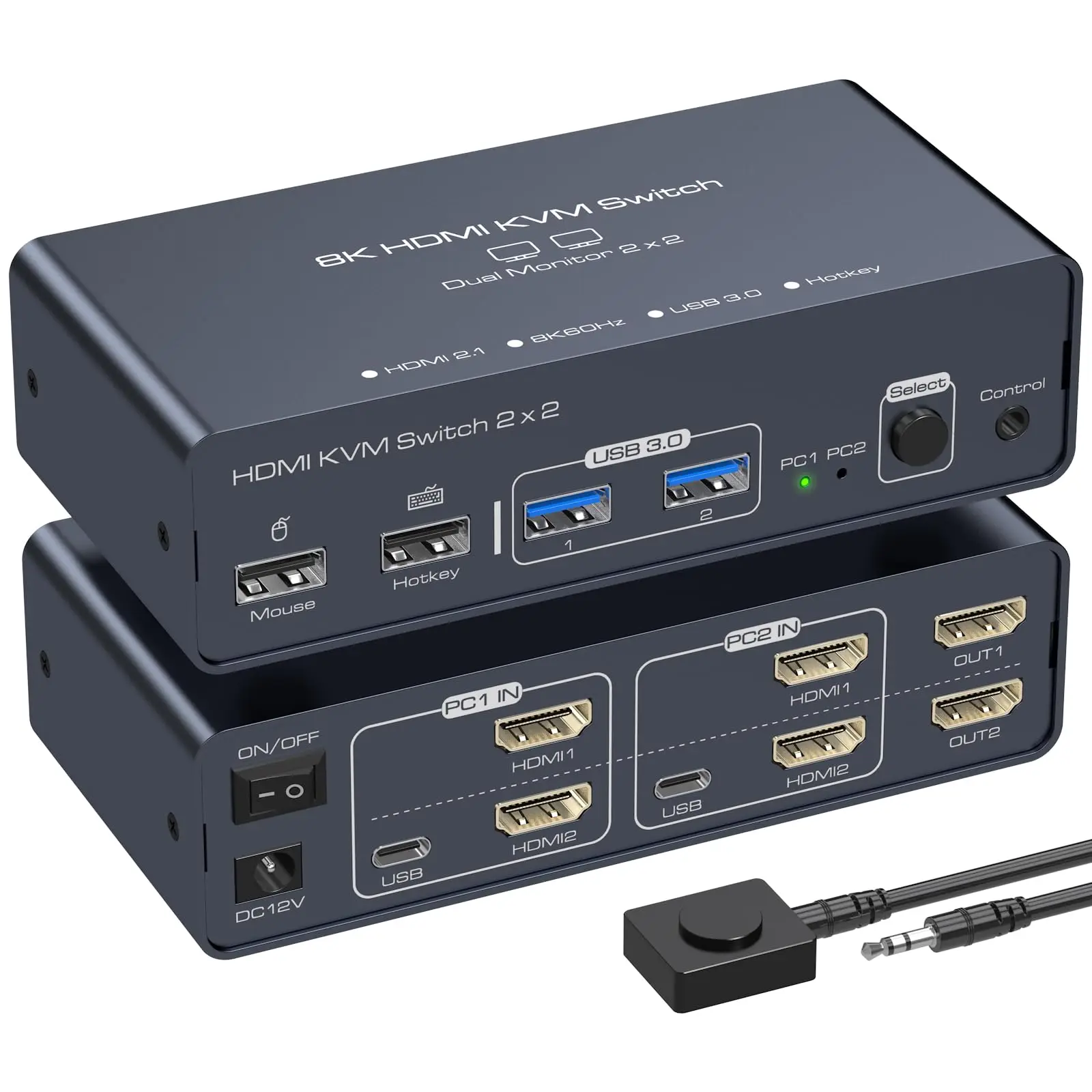 

KVM Switch 2 Monitors 2 Computers, 8K60Hz 4K120Hz HDMI KVM Switch Dual Monitor Allow for 2 Computers to Share 2 Monitors