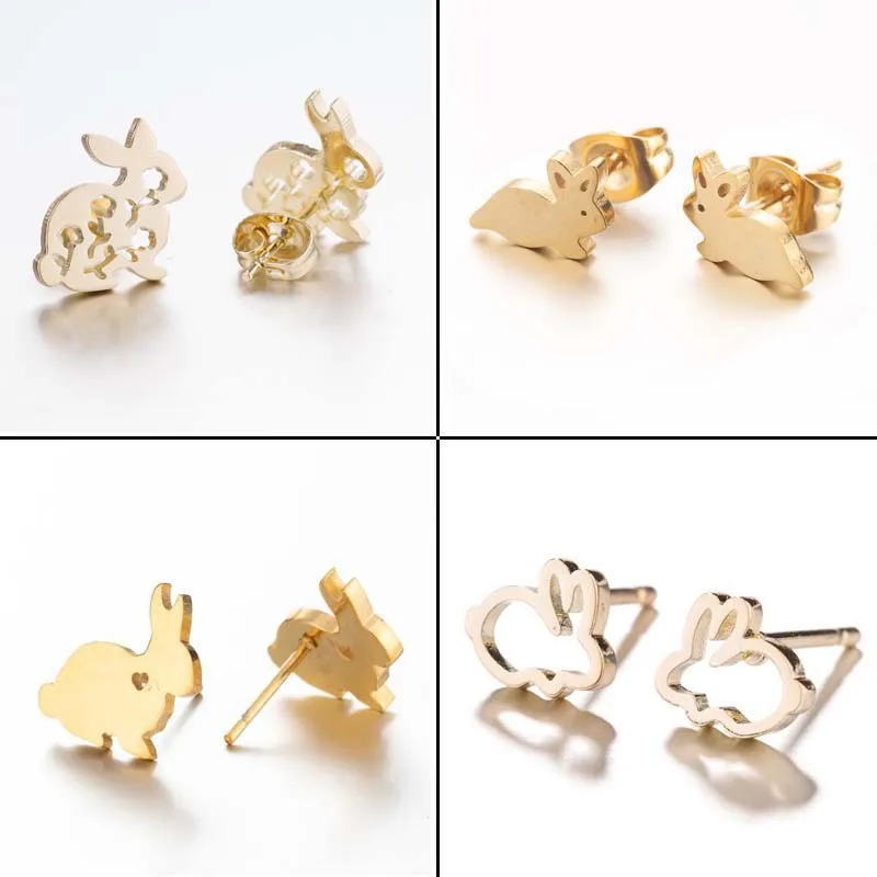 HIPPOP Street Rock Stud Earring Piercings Fashion Stainless Steel Cute Animal Rabbit Earstuds Earrings for Men and Women Gift