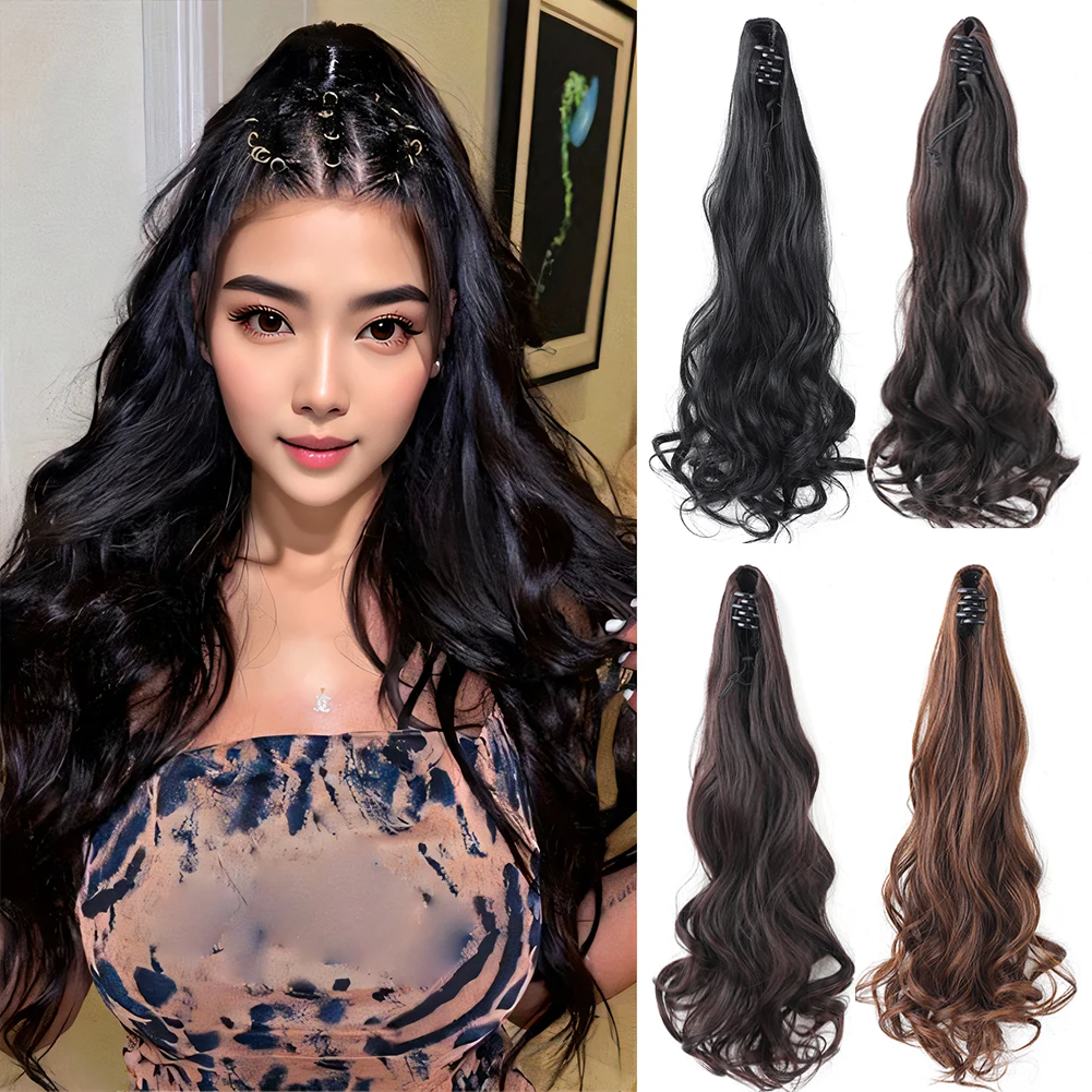 Claw Clip in Hair Extension 24 Inch Natural Soft Mini Jaw Claw Synthetic Hairpiece Long Curly Wavy Ponytail Extension for Women