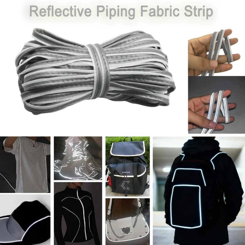 Reflective Piping Fabric Strip Trim Reflective Piping Cord For Clothes Bags Shoes Edging Braid Trim For Outdoor Sports Workwear
