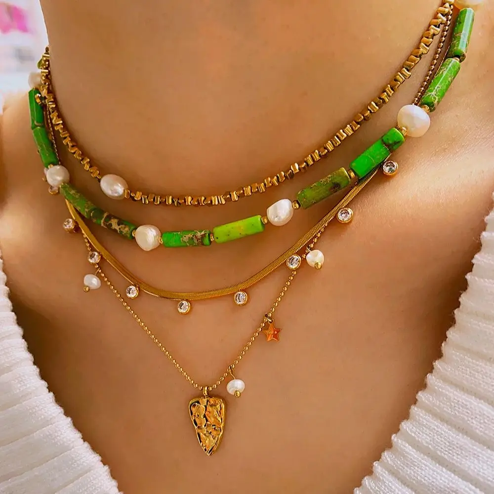 CARLIDANA New Arrival Stainless Steel Gold Plated Butterfly Rose Flower Pendant Bamboo Natural Stone Pearl Necklace for women