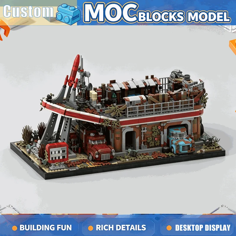 5725PCS MOC Post Apocalyptic Ruined Gas Station Diorama Model Building Blocks DIY Assembly Educational Creative Collection Gift