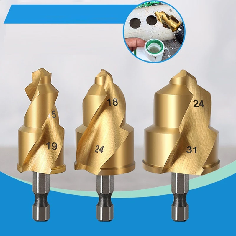 3Pcs 20/25/32Mm Step Drill Bit With Limit Swivel Groove PPR Lifting Cone Drill Bits For Water Pipe Reaming