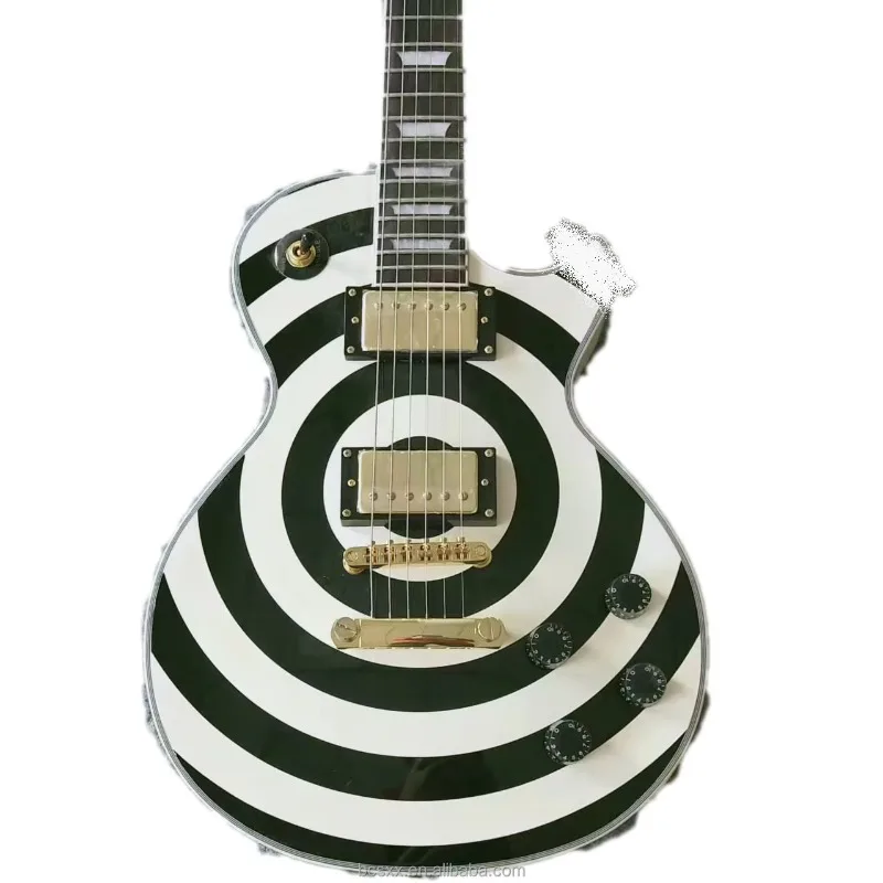 

STLF Wholesale Maple Neck Electric Guitars High-Quality Musical Instruments for Beginners and Pros Black and White Circular