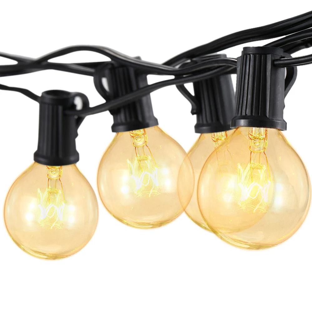 G40 String Light 2 Spare Bulbs Total Power 175W 25FT E12 Base for Patio Garden Backyard Party Christmas Holiday Wedding