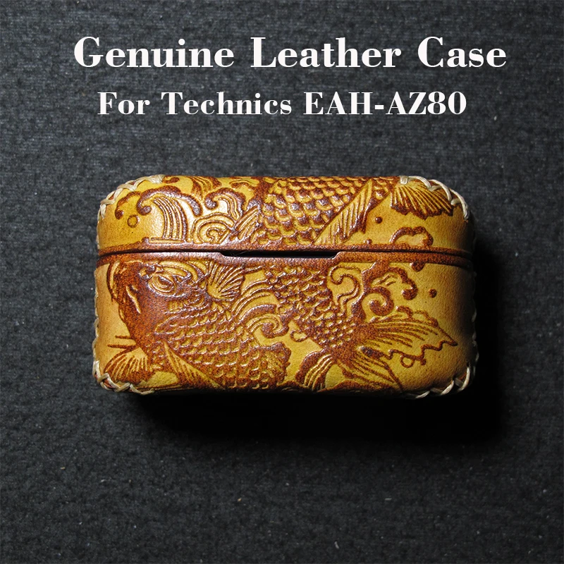 

For Technics EAH-AZ80 Genuine Leather Case Luxury Real Leather Custom Made Handmade EAH AZ80 Cover Bluetooth Earphone Cases.