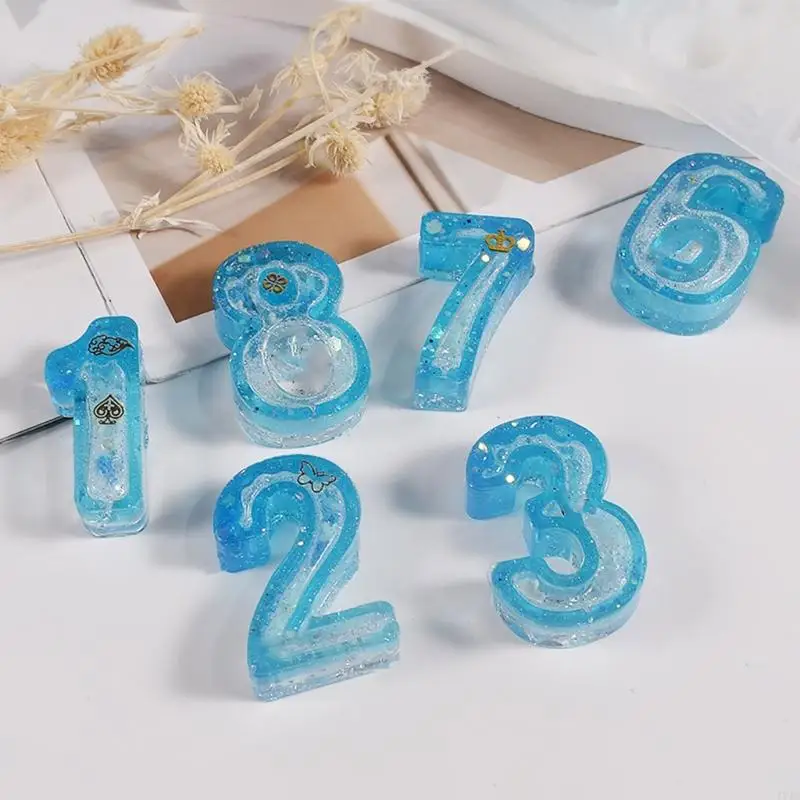 77JB Số khuôn 0 đến 9 khuôn silicon Epoxy Resin khuôn cho DIY Handmade Crafts Wedding Vòng cổ trang trí dây chuyền trang trí mặt
