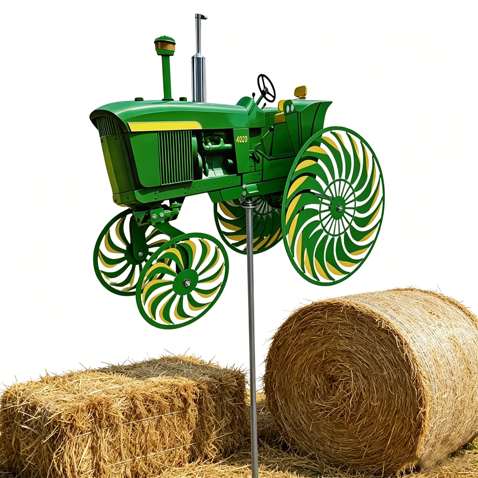 

Green Tractor Wind Spinners with Rotating Wheels Windmill for Yard Garden Windmill for Front Yard Porch Backyard Lawn Flower Bed