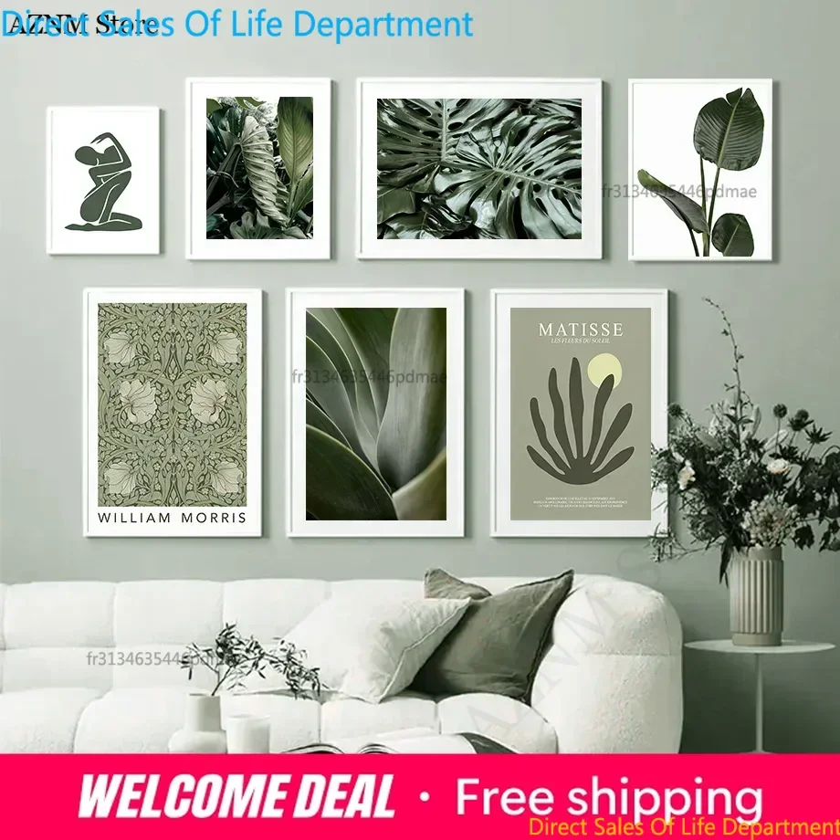 Monstera Plant Leaf Matisse Woman William Posters And Prints Canvas Painting Nordic Wall Art Pictures For Living Room Decor